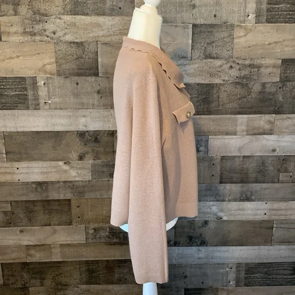 Tahari Sweater Jacket with Peter Pan collar and gold buttons - Picture 3 of 16